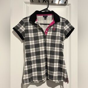 Black and White Plaid Polo Shirt